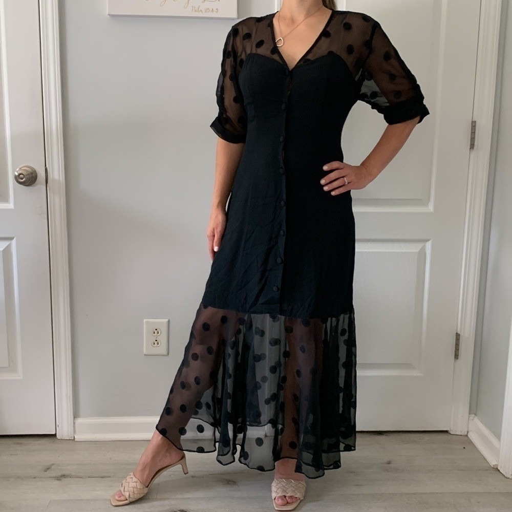 Black Sheer Polka Dot Maxi Dress